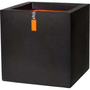 Schwarzer, viereckiger Capi Pflanztopf Smooth, 41x41x41 cm, geeignet für Innen- und Außenbereich.
