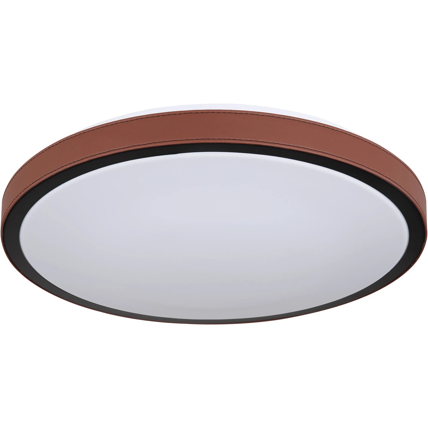 Globo LED-Deckenleuchte Sammi, braun-weiße Deckenlampe mit Leder-Optik, 420mm Durchmesser.