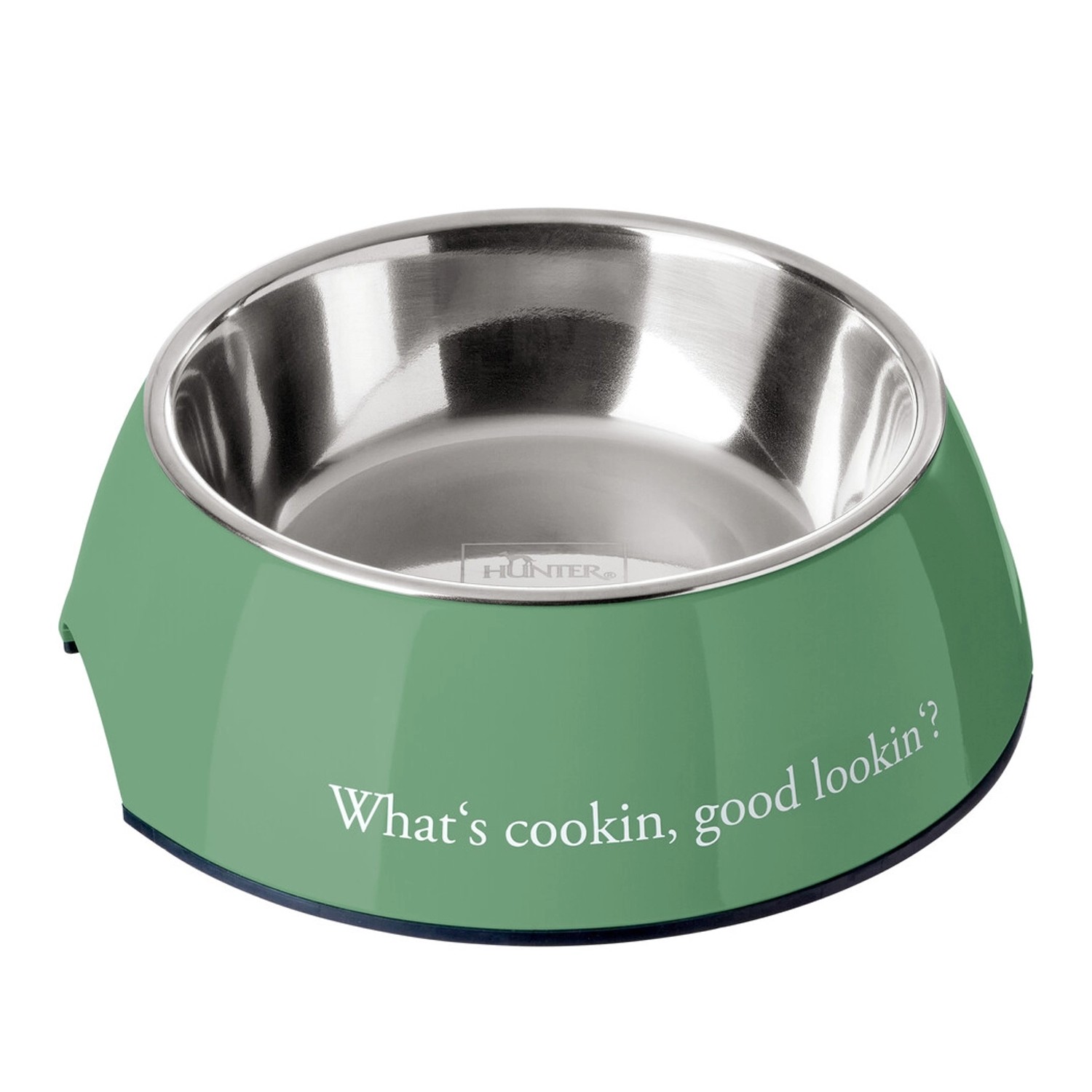 Grüner Hunter Melamin-Napf Kington, 700 ml, mit Edelstahleinsatz und rutschfestem Rand.