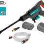 Gardena AquaClean 24/18V Akku-Mitteldruckreiniger (ohne Akku) mit Zubehör wie Düsen und Saugschlauch.