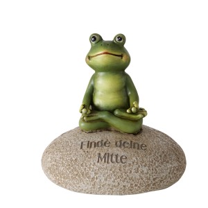 Beige Yoga Frosch Figur, 15cm, Dekofigur für entspannte Atmosphäre.