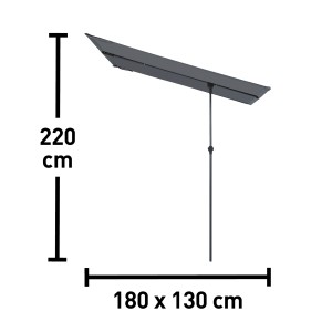 Anthrazitfarbener Balkonsichtschutz, 180x130 cm, mit Maßangaben für Höhe und Breite.