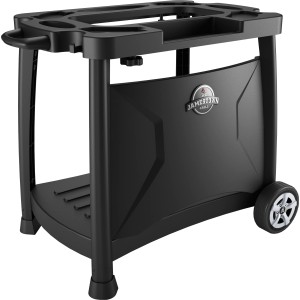 Schwarzer Jamestown Grillwagen für Grills der Theo-Serie mit Gasflaschenhalterung und Rädern.