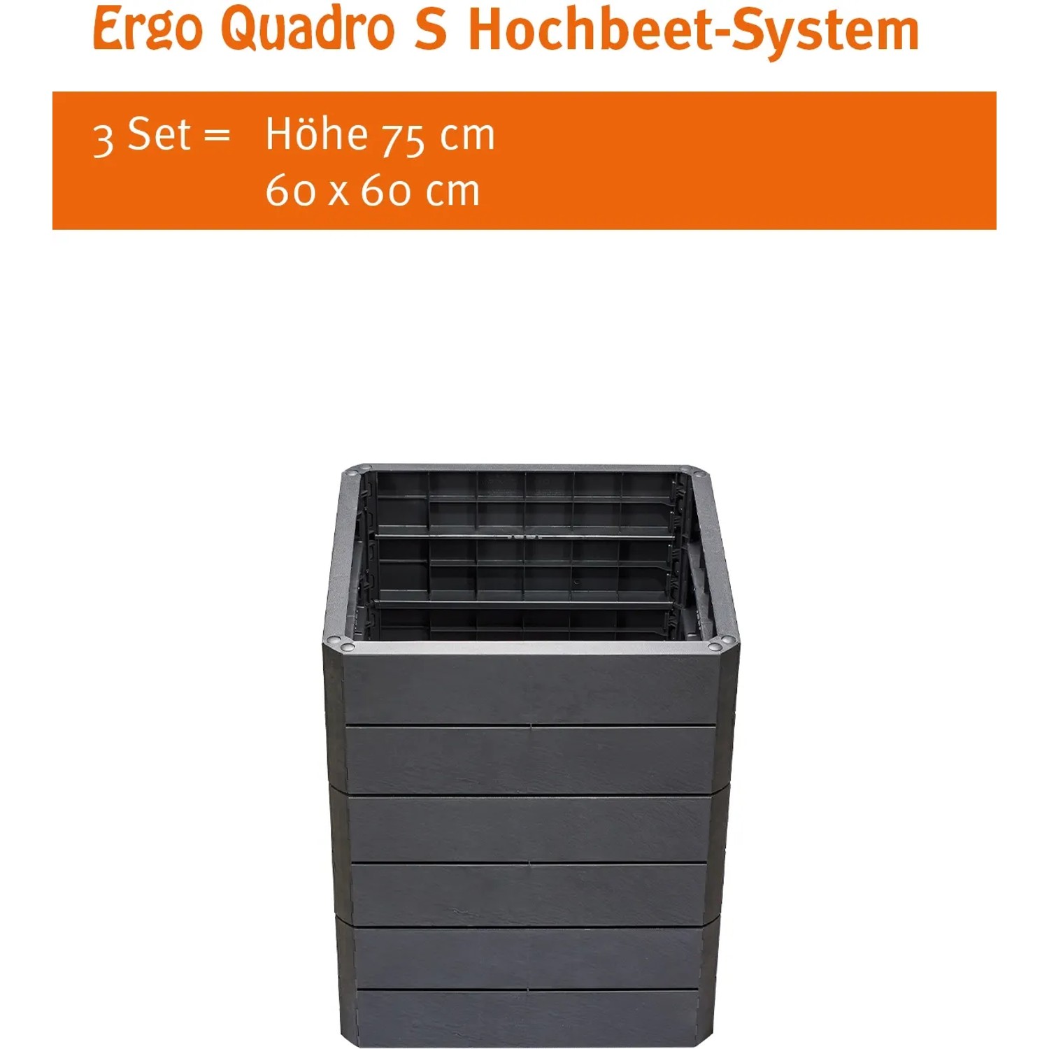 Garantia Hochbeet Ergo Quadro S Stone, Kunststoff-Hochbeet in Steinoptik, 60x60x25cm.