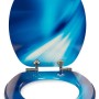 Sanfino WC-Sitz Wave mit Absenkautomatik, blaues Holzdesign für Standard WCs.