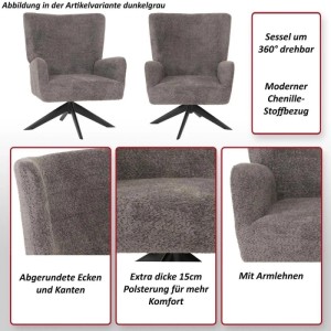 Drehbarer Loungesessel N65 in Creme-Beige mit Chenille-Bezug und Armlehnen.