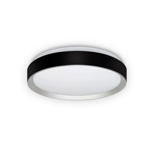 Runde LED-Deckenleuchte MegaLight Shining Luna, Alu/Schwarz, mit weißem Diffusor und schwarzem Dekorring.