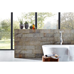 Verblender UltraStrong Campana Grau, nuanciert, aus Feinsteinzeug im Badezimmer.