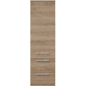 Posseik Bad-Hochschrank Rima, Eiche hell, 120 cm hoch, mit drei Schubladen. Badmöbel für mehr Stauraum.