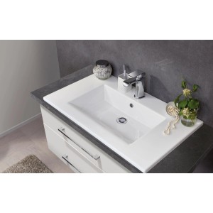 Fackelmann Waschtischplatte Hype 3.0 Dark Stone mit Aufsatzwaschbecken und Armatur.