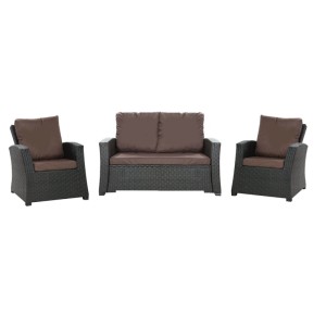 Braunes Gartenlounge-Set: Sofa und Sessel mit Kissen aus Technorattan. Bequeme Sitzkissen & Gartenstuhlauflagen.