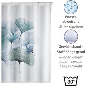 Wenko Anti-Schimmel Duschvorhang Ginkgo, Polyester, 180x200 cm, mit Ginkgo-Blätter Muster.