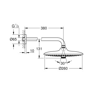 Technische Zeichnung: Grohe Euphoria 260 Kopfbrauseset, Chrom, Maße und Details zur Installation.