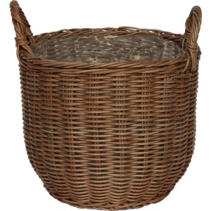 Brauner Polyrattan Korb mit Griffen, 33x33x34,5 cm, ideal als Übertopf für Innen- und Außenbereich.