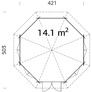 Grundriss Palmako Holz-Pavillon Hanna, 421x222 cm, Gartenlaube mit Maßen und Dachfläche.