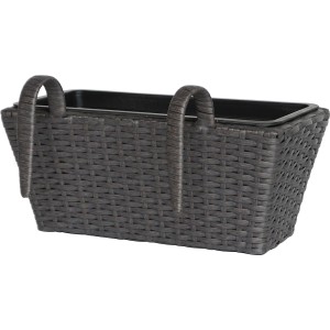 Anthrazit-schwarzer Polyrattan Balkonkasten 40x28x22 cm für Balkonpflanzen.