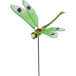 Grüner Deko-Gartenstecker Libelle, 49 cm hoch, mit beweglichen Flügeln für den Garten.