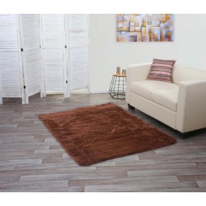 Dunkelbrauner MCW Teppich, 160x120cm, Hochflor-Teppich im Wohnzimmer.