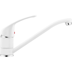 Weiße baliv Küchenarmatur KI-1186 N, Einhebelmischer mit schwenkbarem Auslauf und Chromdetails.