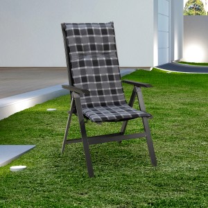 Beo Hochlehner-Saumauflage Belgrad Karo auf Gartenstuhl, grau-anthrazit kariert.