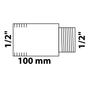 Technische Zeichnung: Kirchhoff Hahnverlängerung, 1/2 Zoll IG x 1/2 Zoll AG, 100 mm, Chrom