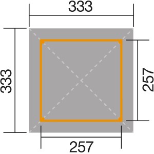 Grundriss Weka Pavillon Gartenoase 651 Gr. 2: 333x333cm, Sockelmaß 257x257cm.