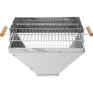 Edelstahl Holzkohle Säulengrill Vista von tepro mit Grillrost und Holzgriffen.