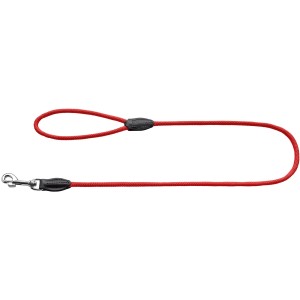 Rote Hunter Führleine Freestyle aus robustem Tau mit Lederdetails, 1,1 m lang.