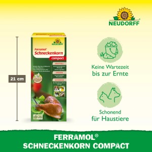 Verpackung Neudorff Ferramol Schneckenkorn compact 700g mit Schnecke. Kompaktköder gegen Nacktschnecken.