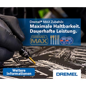Dremel Fräsmesser Max 115DM im Einsatz: Detailaufnahme des Werkzeugs beim Gravieren.