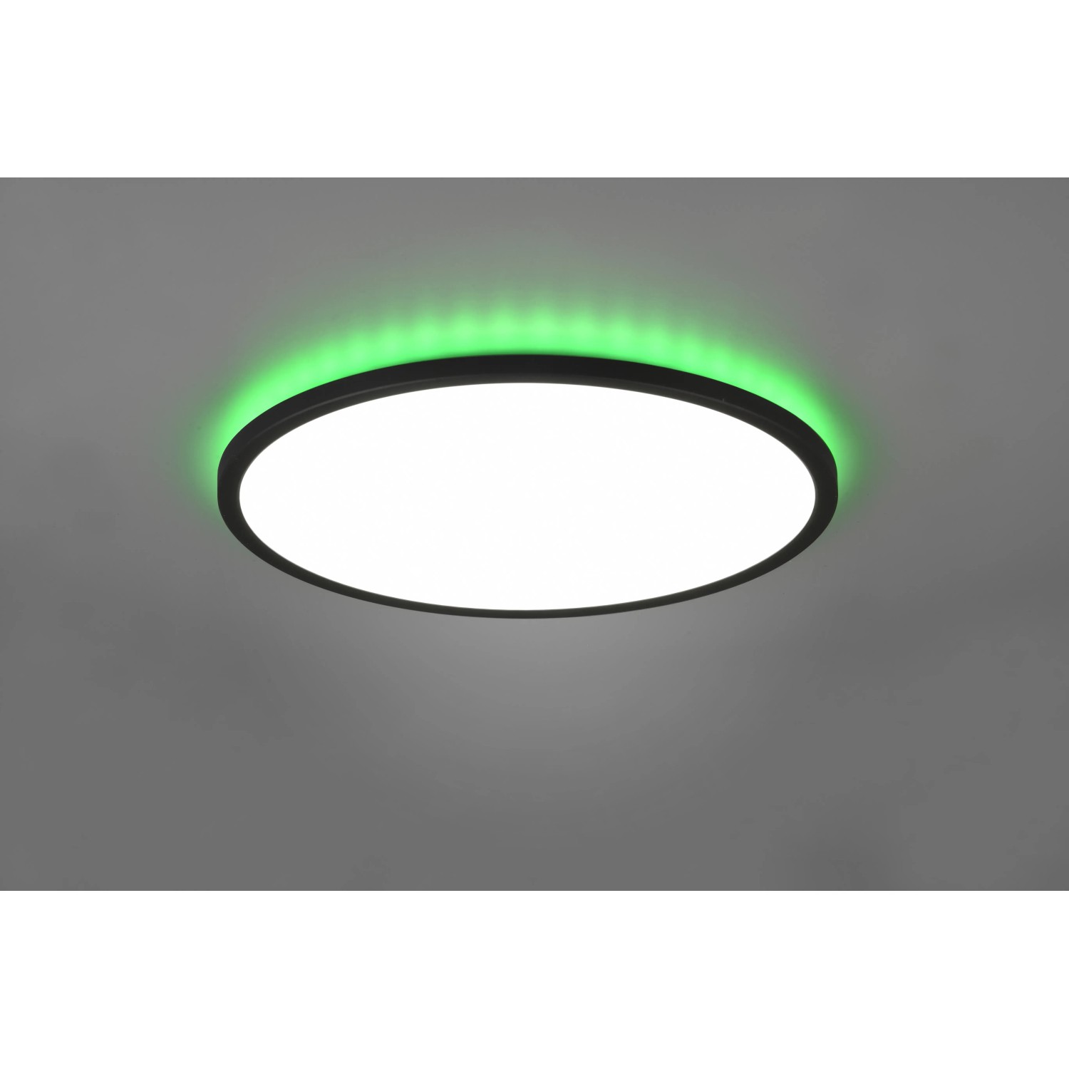 Schwarze, runde LED-Deckenleuchte Aureo mit RGB-Beleuchtung (Ø 40cm) für stimmungsvolles Licht.