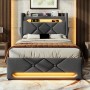 okwish Polsterbett 90x200cm mit LED Stauraum USB Kopfteil Grau ohne Matratze_6