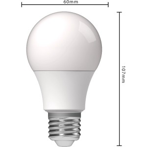E27 LED-Leuchte A60, 8W, 806lm, 4000K, Abmessungen: 60x107mm.