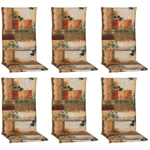 6er Set Beo Sitzauflagen Glasgow für Hochlehner Stühle, Beige-Natur mit Olivenmuster.