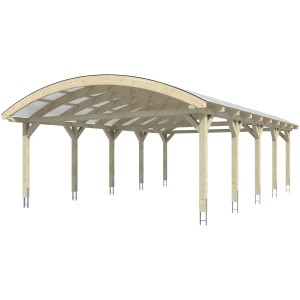 Skan Holz Carport Franken mit Bogendach, schiefergraue Leimholz-Konstruktion mit Doppelstegplatten.