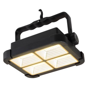 Schwarze Globo Solarleuchte aus Kunststoff, Ø 14,5 cm, mit Tragegriff und LED-Panel.