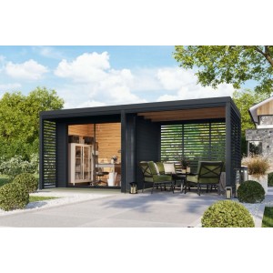 Karibu Gartenhaus Flavio B mit Anbaudach 3 m Anthrazit