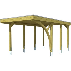 Skan Holz Carport Friesland Set 5: Einzelcarport aus Holz mit Aluminiumdachplatten.