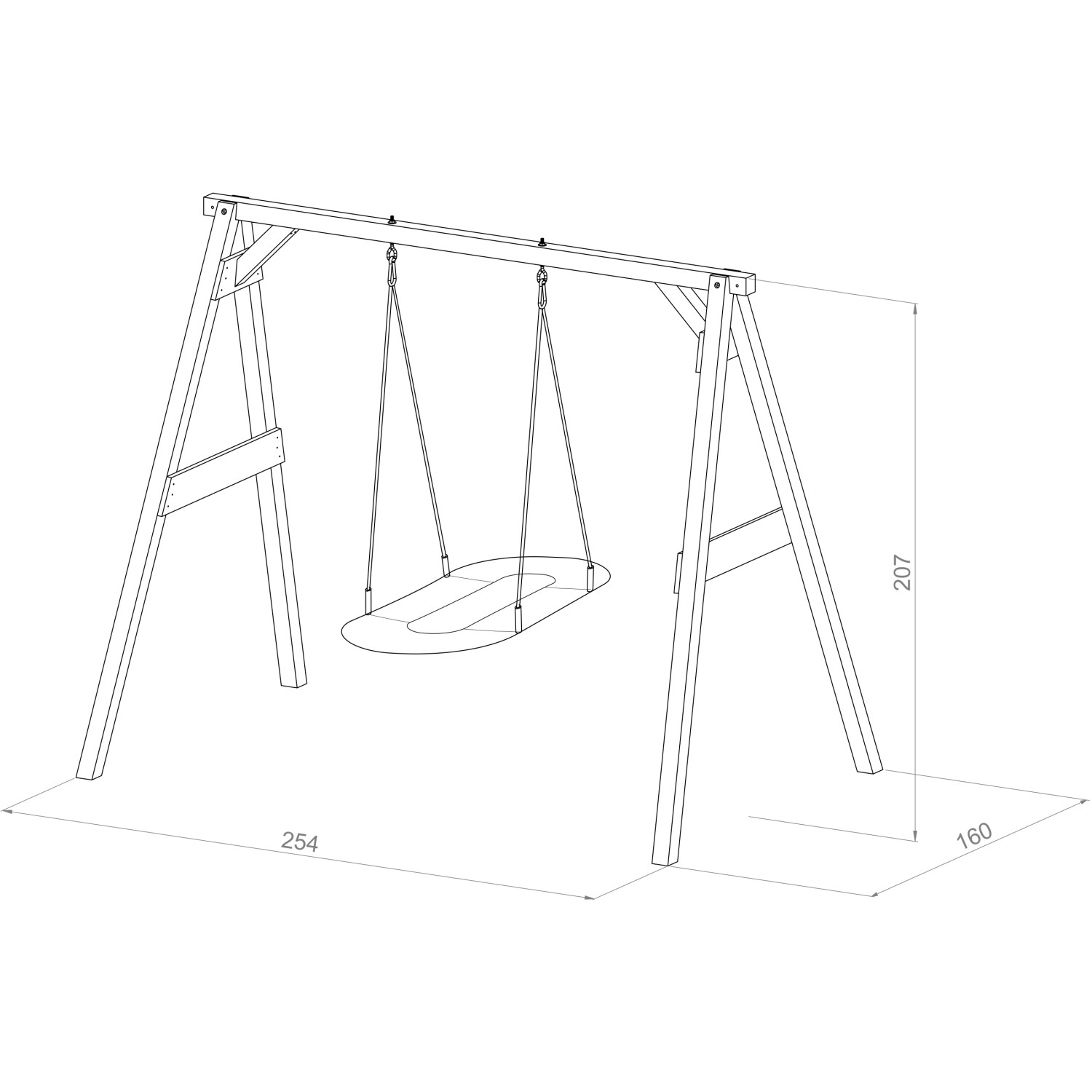 Axi Nestschaukel Roxy, Grau/Weiß, mit Holzgestell und Maßen. Ideal für Kinder zum Schaukeln im Garten.