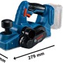 Bosch Professional Akku-Hobel GHO 18V-LI Solo in Blau mit Maßangaben.