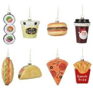Hängedeko Fast Food: 8 verschiedene Deko-Anhänger für den Weihnachtsbaum (Sushi, Burger, Pizza u.a.)
