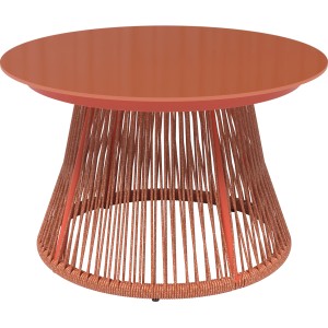 Balkontisch Bandon, Ø 70 cm, Terrakotta, mit Seilbespannung. Moderner Kaffeetisch für Balkon und Terrasse.
