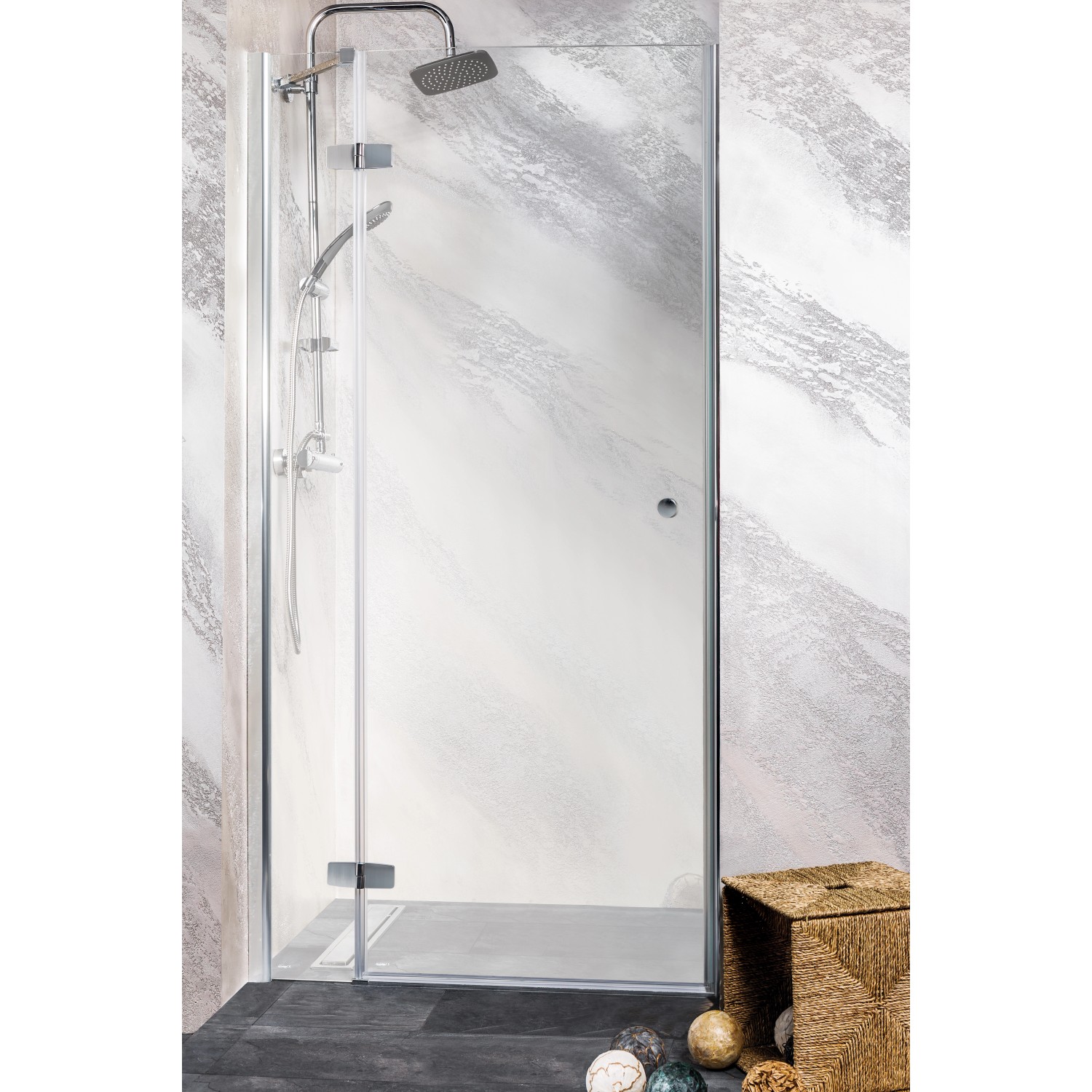 Sanotechnik Drehtür Symphony, 95 cm, Klarglas, Anschlag links. Duschtür für Eck- oder Nischendusche.