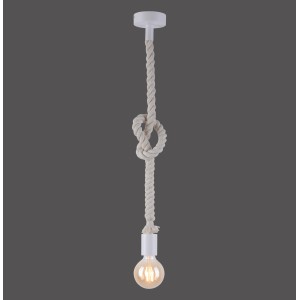 Weiße Just Light Pendelleuchte im DIY-Stil mit Seilaufhängung und E27 Fassung.