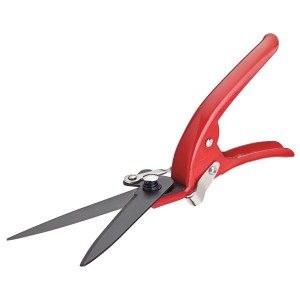 Rote Grasschere (32 cm) mit Antihaft-Klingen für präzise Rasenkanten.