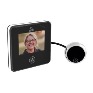 Schwarzer Basi Digitaler Türspion TS 800 mit LCD-Display und Außensensor.