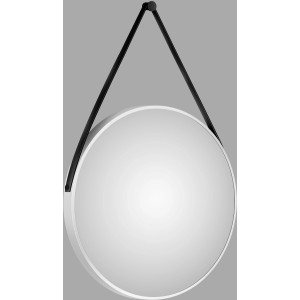 Runder DSK Design Wandspiegel Silver Coiffeur, Ø 80 cm, weiß matt mit Lederband.