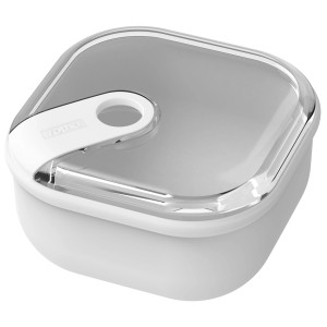 Weiße Rotho Frischhaltedose Ela 0,425 l, quadratische Vorratsdose mit transparentem Deckel.