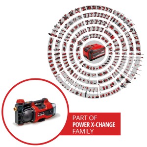 Einhell Akku-Gartenpumpe Aquinna 36/34, rot-schwarze Elektropumpe für Gartenbewässerung.