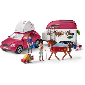 Schleich Horse Club Spielset: Auto mit Pferdeanhänger, Figuren und Zubehör für Pferdeabenteuer.
